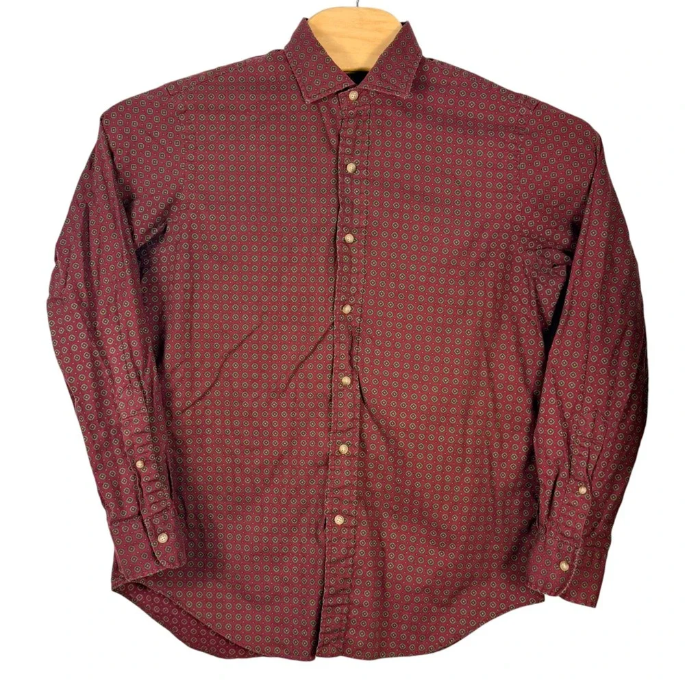 Polo Ralph Lauren Button Down Mens M Burgundy‎ Geometric Medallion Cotton Shirt